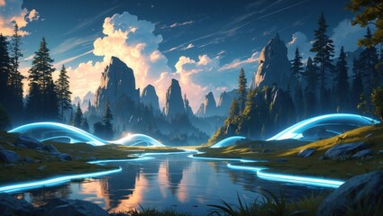 Wall Mural - a picture of nature and a futuristic world