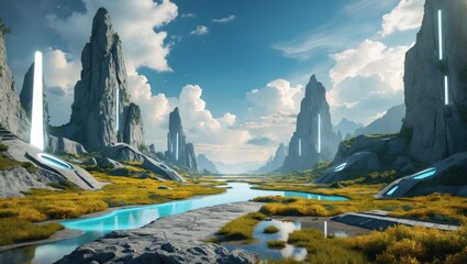Wall Mural - a picture of nature and a futuristic world