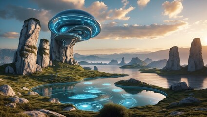 Wall Mural - a picture of nature and a futuristic world