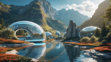 Wall Mural - a picture of nature and a futuristic world