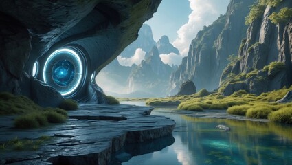 Wall Mural - a picture of nature and a futuristic world