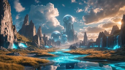 Wall Mural - a picture of nature and a futuristic world