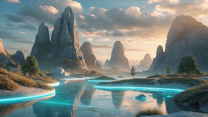 Wall Mural - a picture of nature and a futuristic world