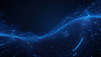 Blue digital wave flowing, dark background, technology concept