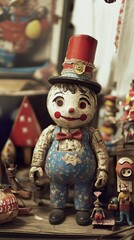 Wall Mural - Vintage Wooden Clown Toy: A Nostalgic Antique