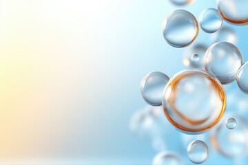 Poster - Bubbles floating against a soft blue background create a serene atmosphere