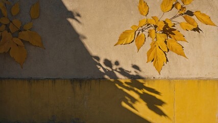 Poster - beautiful autumn leaves casting shadows on a textured wall in warm afternoon light