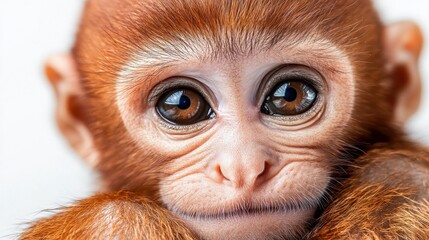 Adorable young monkey portrait with expressive eyes and soft fur looking directly at camera.