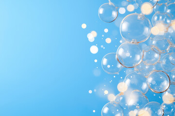 Poster - Floating bubbles create a dreamy atmosphere against a bright blue background