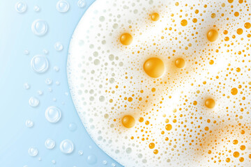 Poster - Bubbles and foam create a vibrant texture against a blue background