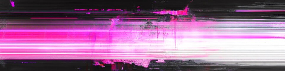 A banner, 4:1 aspect ratio illustration, Digital, abstract glitch art, pink and black background, screensaver, backdrop, web development illustration