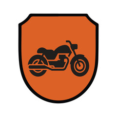 Poster - Shield Vintage color with typography bike, and rose icon. Badges shape logo collections—shield shape sign Vector illustration. Vintage symbol concept. protection sign isolated design. 