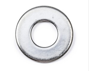 Steel Washer Isolated on White Background - Top View Closeup | Construction Equipment & Consumables