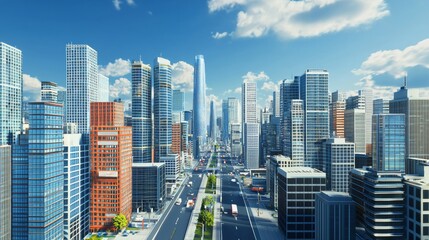  a hyper realistic photo of business sector of a city with corporate skyscrapers, financial, business 