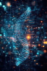 Poster - futuristic dna manipulation interface projected as hologram background blurred to emphasize digital elements with clean