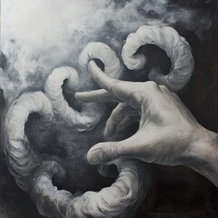 Wall Mural - Sculpting Dreams: A Surreal Hand and Smoke Painting