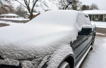 Wall Mural - Snow covered pickup truck in winter 