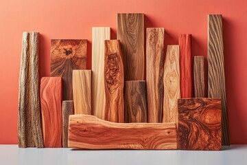 Poster - vibrant architectural photo showcasing wooden materials arranged aesthetically on clean surface