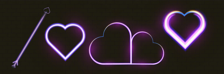 Aufkleber - Glowing neon heart with vibrant pink and blue lights on background. Perfect for romantic, modern, or decorative design.