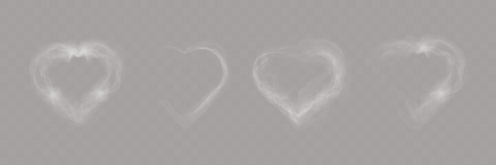 Poster - Transparent smoke hearts on dark background, ethereal design with soft flowing shapes, perfect for romantic, abstract, or mystical concepts.
