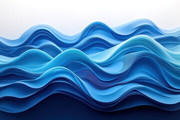 Poster - abstract minimalist representation of ocean waves smooth undulating lines in shades of blue balanced visual composition