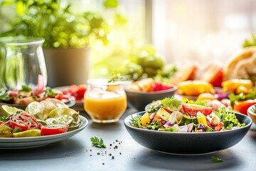beautifully arranged table of vibrant dishes featuring array of colors and textures showcases art of