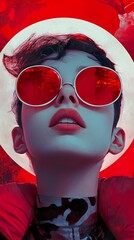 Wall Mural - Red Sunglasses Woman: A Bold and Stylish Portrait