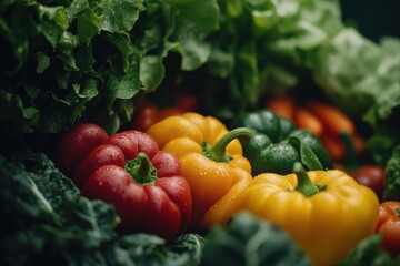 Poster - Fresh vegetables on display at a local market featuring vibrant peppers and crisp greens