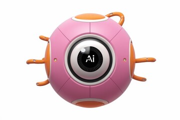 Aufkleber - Pink AI robot sphere with orange appendages, futuristic and cute design.
