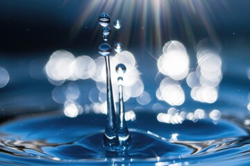 Poster - Water droplet collision creating stunning crown splash with bokeh background.