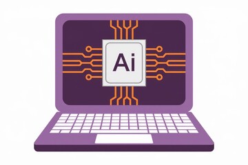 Poster - Laptop screen displays AI chip connected to circuit board, symbolizing artificial intelligence technology.