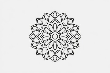 Poster - A black and white mandala design with intricate floral patterns, symmetrical and circular.
