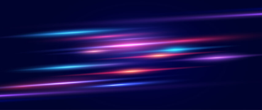 Modern abstract high-speed light effect. Technology futuristic dynamic motion on blue background. Movement pattern for banner or poster design. Vector EPS10.