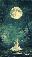 Canvas Print - Solitude Under the Moonlight: A Dreamy Night Scene