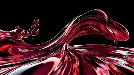 Poster - A splash of red liquid with bubbles floating in the air. The image has a dreamy, surreal quality to it. AI generated.