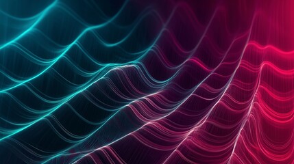 Poster - A colorful wave pattern with a blue and red hue. The image is abstract and has a futuristic feel to it. AI generated.