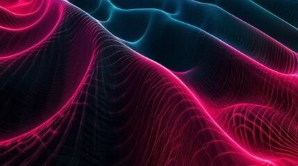 Poster - A colorful, abstract image of a wave with a pink and blue hue. The image has a futuristic and otherworldly feel to it. AI generated.