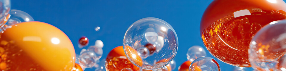 Poster - Collection of Translucent and Opaque Spheres Against Blue Background