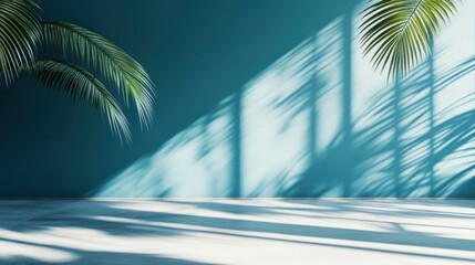 Wall Mural - a room with a blue wall and a palm tree