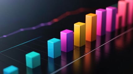 Poster - A high-resolution image of a D bar chart with vibrant, colored bars ascending against a sleek, modern background, showcasing data trends and comparisons.
