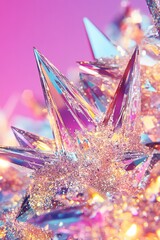 Poster - Glittering starbursts in stunning silver and gold tones shine against a gradient pink-to-purple backdrop, evoking a glamorous and nostalgic atmosphere perfect for creative projects