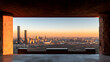 © cris - Cityscape sunset view from modern pavilion.  Ideal for travel, architecture, and real estate