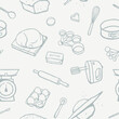 © chekiwart - Seamless pattern with hand drawn baking ingredients and tools