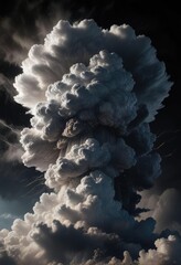 a towering thunderhead cloud against a deep and foreboding black background, black, clouds