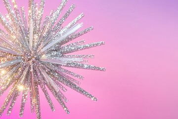Poster - A lively, nostalgic background radiating glamour with a glittering metallic starburst in silver and gold against a smooth gradient of pink to purple, perfect for design projects