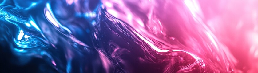 Poster - Explore a captivating Y2K-inspired background featuring abstract chrome swirls with a striking gradient glow in pink, blue, and purple. Ideal for modern digital designs