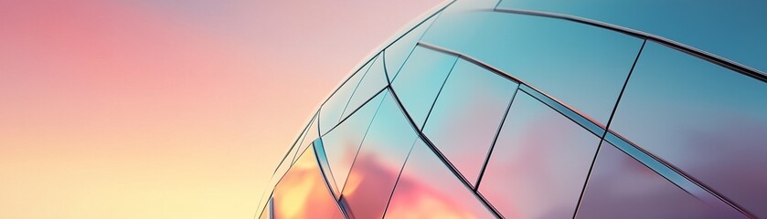 Poster - A striking architectural background features a reflective dome made of metallic panels, beautifully contrasted by a pastel-hued sky, creating an ultra-modern aesthetic