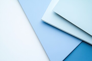 Poster - Elegant composition features overlapping geometric panels in muted light blue shades set against a clean white background, providing a stylish visual ideal for various applications