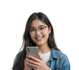 Portrait of a smiling young female college student holding a smartphone