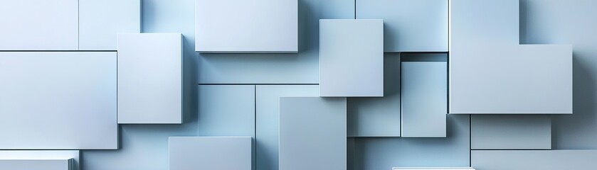 Poster - This artwork features a sophisticated arrangement of geometric panels in muted light blue hues. The composition's elegant layout and subtle shadows invite a sense of calmness and modernity